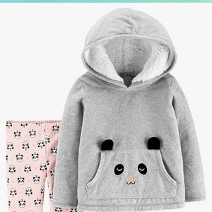 Baby Girls 2-Pc. Panda Fleece Hoodie & Printed Leggings Set